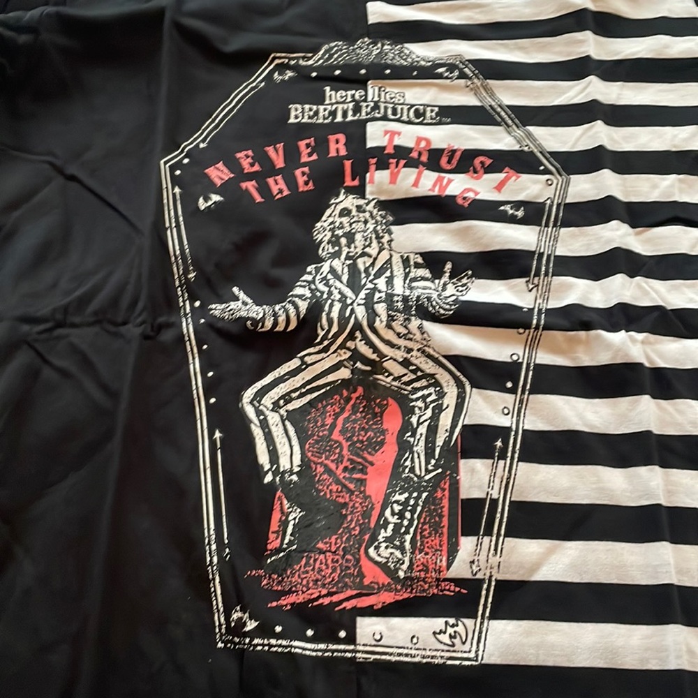 NWT OFFICIALLY LICENSED Beetlejuice Long T-Shirt Graphic Tee Top Horror Pink - Picture 2 of 4